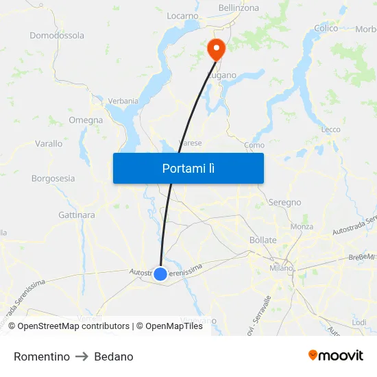Romentino to Bedano map