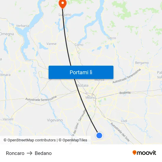Roncaro to Bedano map