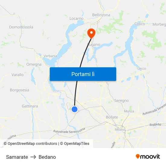 Samarate to Bedano map