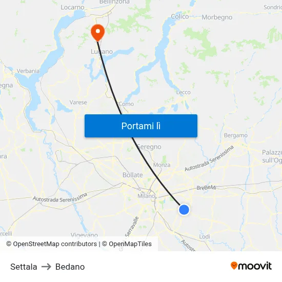 Settala to Bedano map