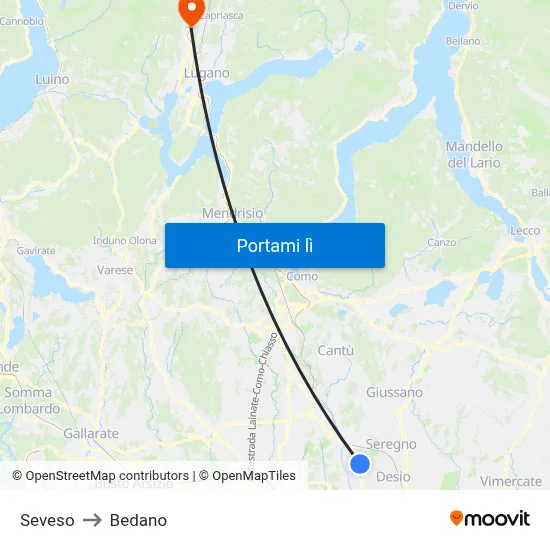Seveso to Bedano map