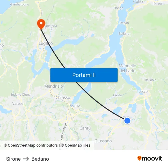 Sirone to Bedano map