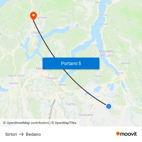 Sirtori to Bedano map