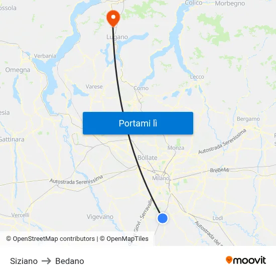 Siziano to Bedano map