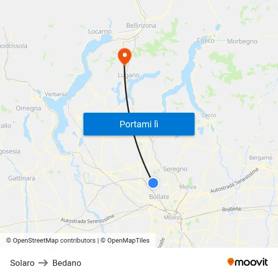 Solaro to Bedano map