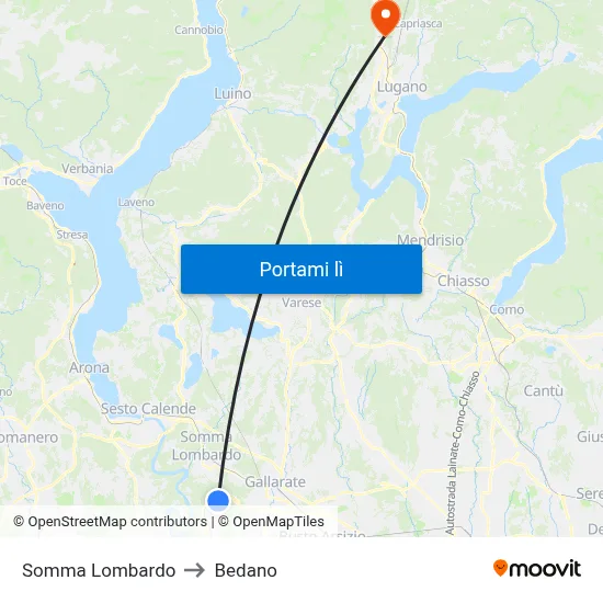 Somma Lombardo to Bedano map