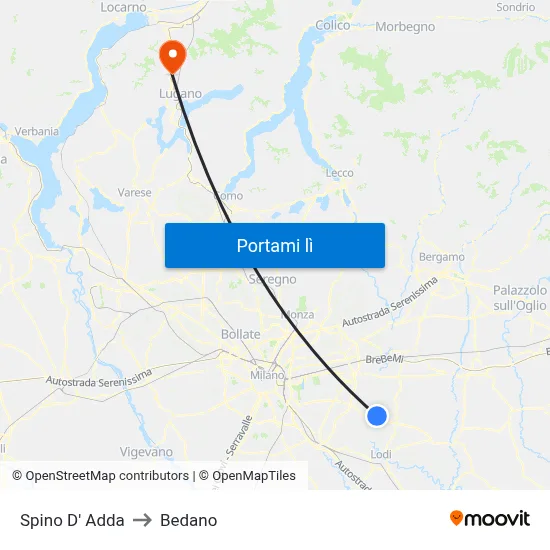 Spino D' Adda to Bedano map