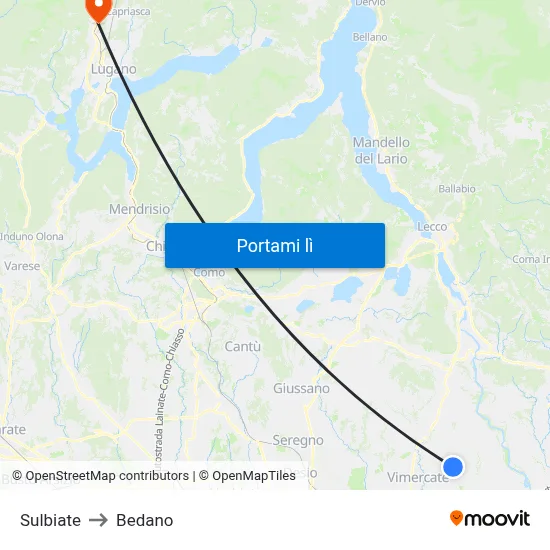 Sulbiate to Bedano map