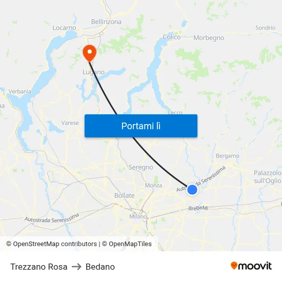 Trezzano Rosa to Bedano map