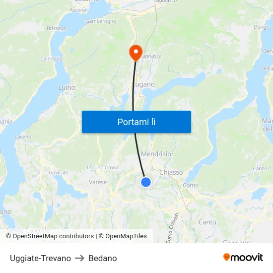 Uggiate-Trevano to Bedano map
