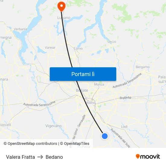 Valera Fratta to Bedano map