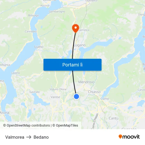 Valmorea to Bedano map