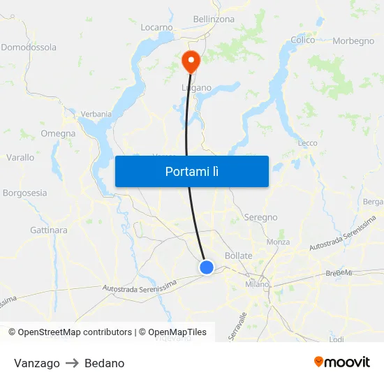 Vanzago to Bedano map