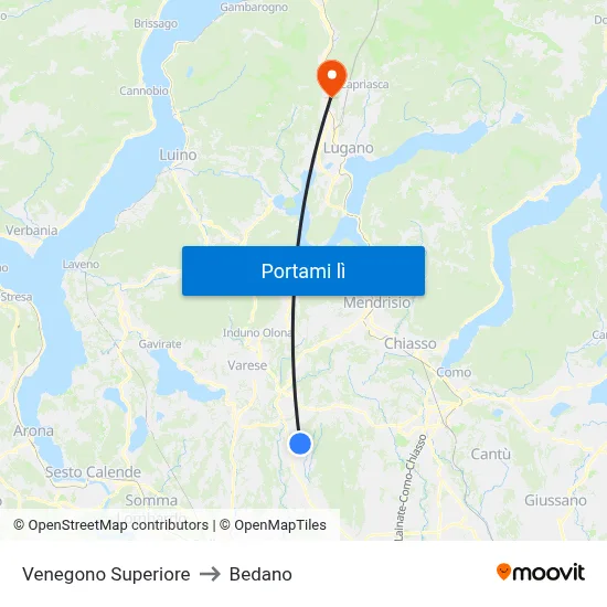 Venegono Superiore to Bedano map