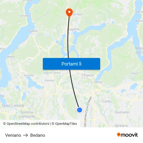 Veniano to Bedano map
