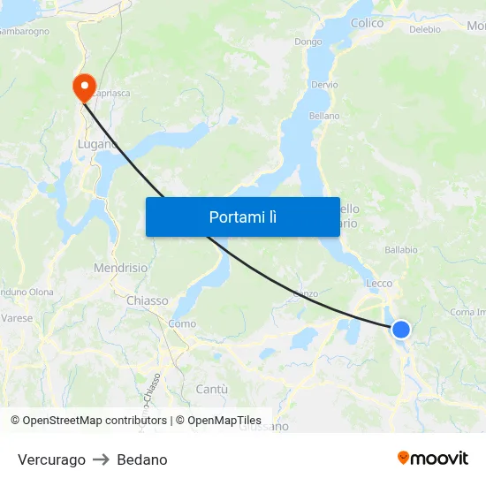 Vercurago to Bedano map