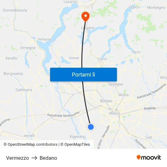 Vermezzo to Bedano map