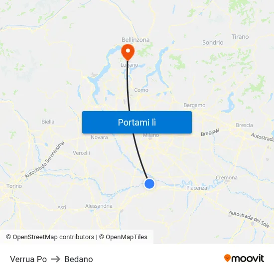 Verrua Po to Bedano map