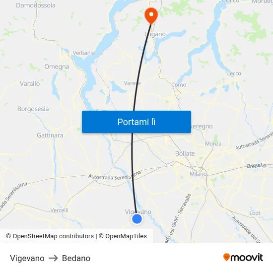 Vigevano to Bedano map