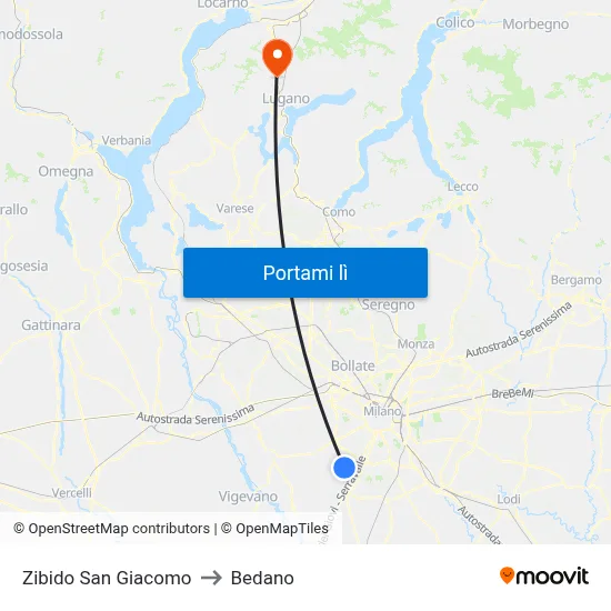 Zibido San Giacomo to Bedano map
