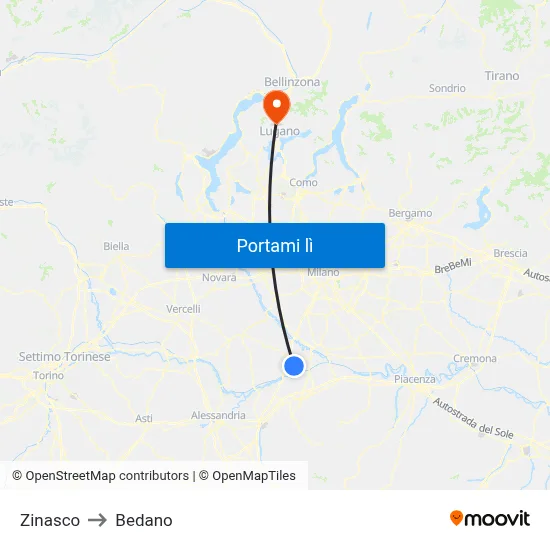 Zinasco to Bedano map