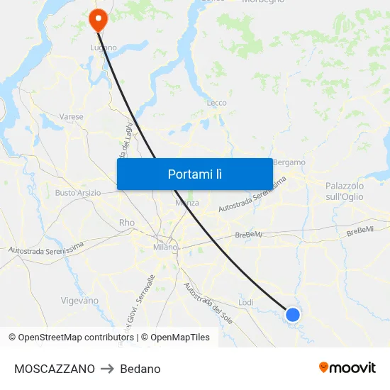 MOSCAZZANO to Bedano map