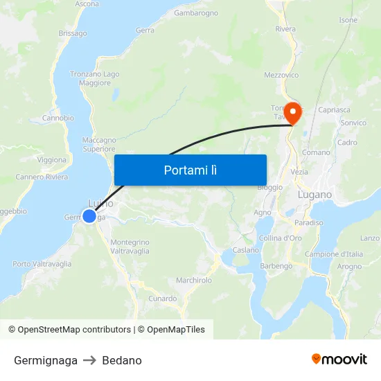Germignaga to Bedano map