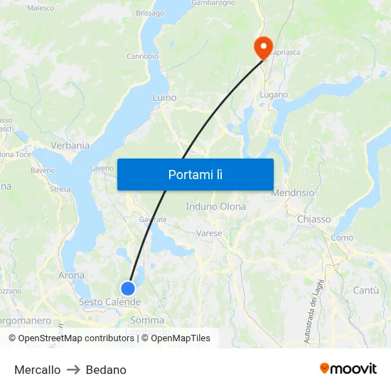 Mercallo to Bedano map