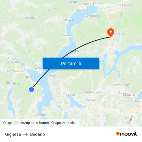 Gignese to Bedano map