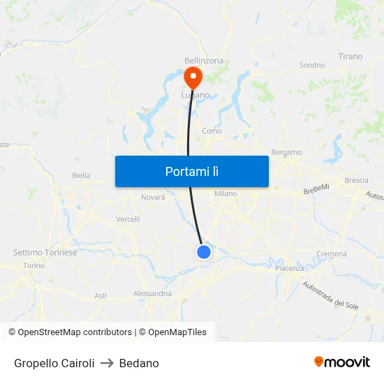 Gropello Cairoli to Bedano map
