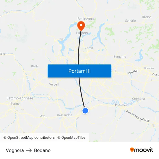 Voghera to Bedano map