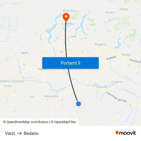 Varzi to Bedano map