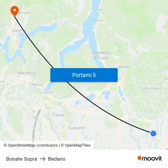 Bonate Sopra to Bedano map
