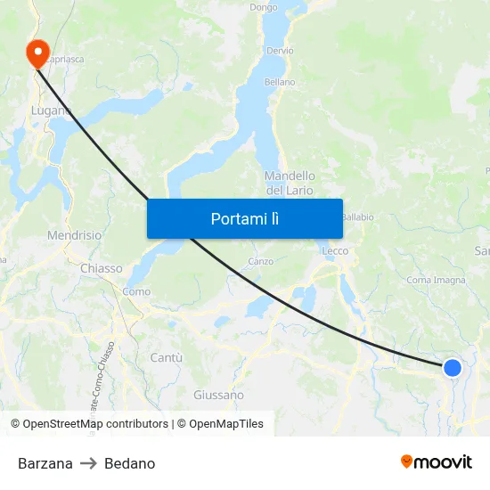 Barzana to Bedano map