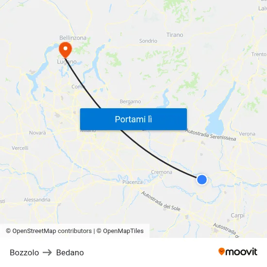 Bozzolo to Bedano map