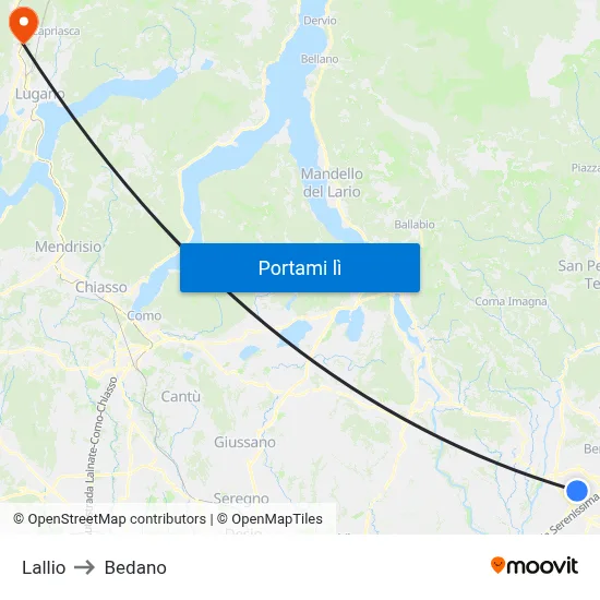 Lallio to Bedano map