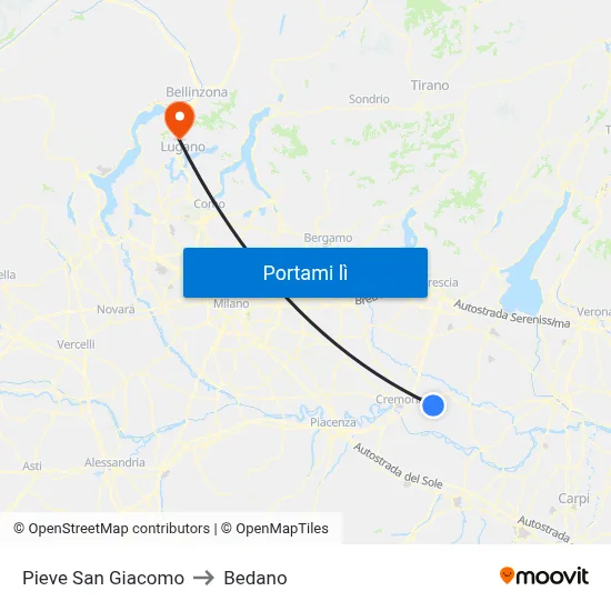 Pieve San Giacomo to Bedano map
