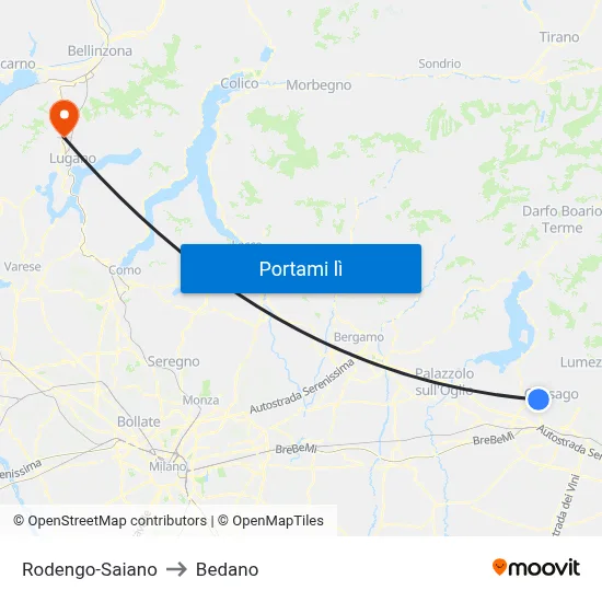 Rodengo-Saiano to Bedano map