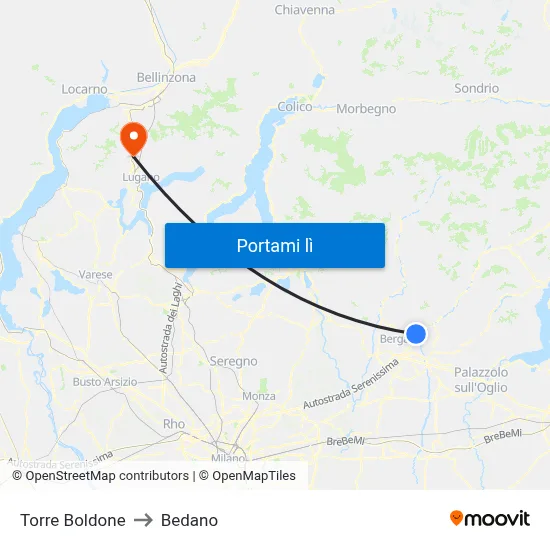 Torre Boldone to Bedano map