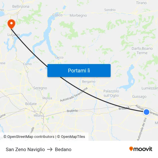 San Zeno Naviglio to Bedano map