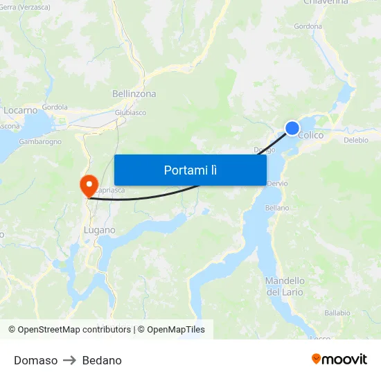 Domaso to Bedano map