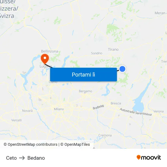 Ceto to Bedano map