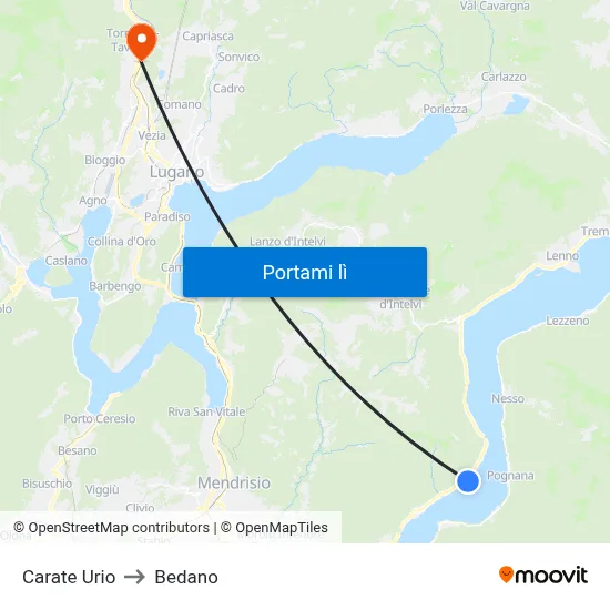 Carate Urio to Bedano map