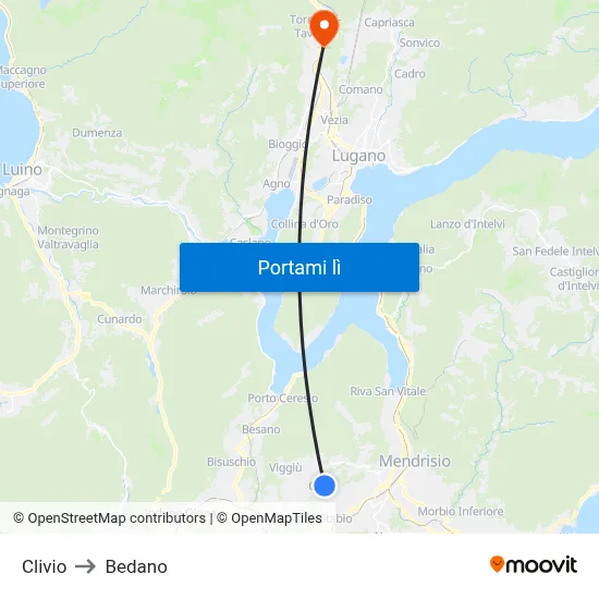 Clivio to Bedano map
