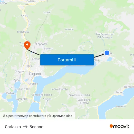 Carlazzo to Bedano map