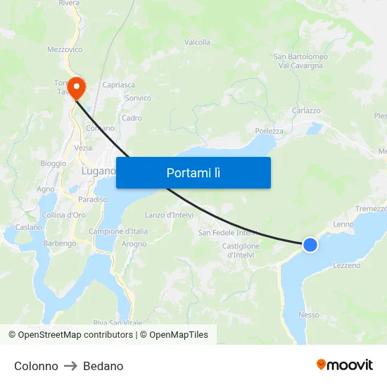 Colonno to Bedano map