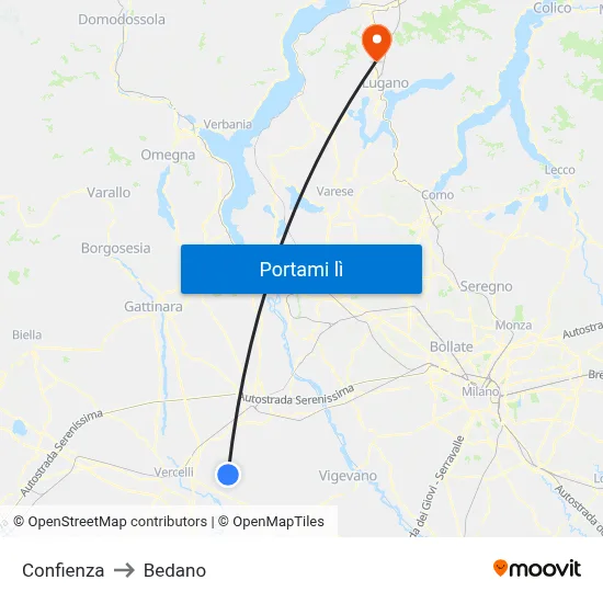 Confienza to Bedano map