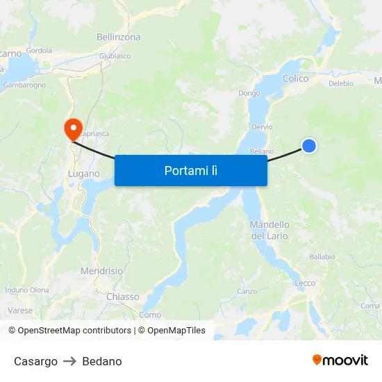 Casargo to Bedano map