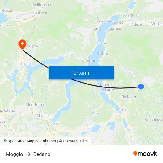 Moggio to Bedano map