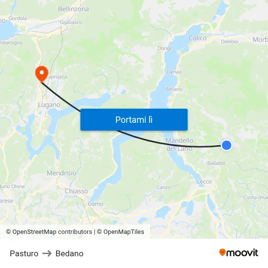 Pasturo to Bedano map